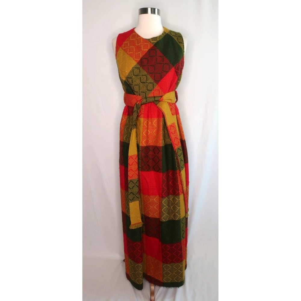 VTG Chas L Lewis USA Made Quilt Plaid Multi Color Casual Comfy Dress Sz L